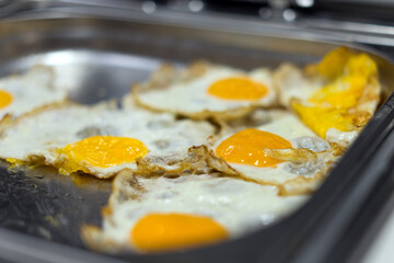 Fried eggs on a dish. Healthy food for breakfast.