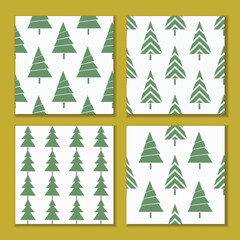 A set of seamless patterns of stylized simple shape Christmas trees. Holiday vector background for wrapping paper, gifts and home textiles
