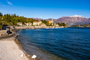 Fototapeta premium The town of Tremezzina, on Lake Como, photographed on a spring day.