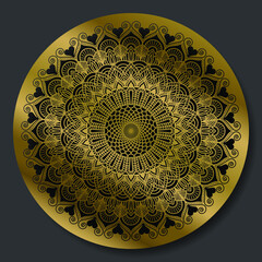 Elegant, luxury ornamental mandala design in gold colour on black background. Mandala with floral patterns. Yoga template. Laser cut files, Vector illustration.