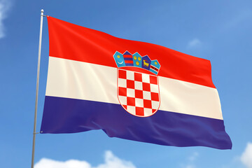 3d illustration. A beautiful view of Croatia flag on a blue sky background.