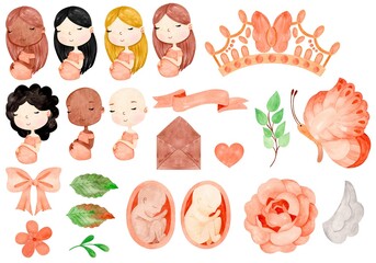 Set of images of women Mother Delicate Baby 