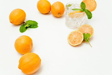 Fresh Citrus Fruit. Lemon, Orange, Mandarin, Grapefruit on Solid White Colored Background.