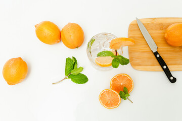Fresh Citrus Fruit. Lemon, Orange, Mandarin, Grapefruit on Solid White Colored Background.