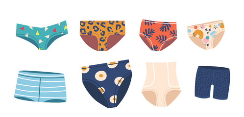 Set of Women Panties, Underwear Types, Thong, Tanga, Pantaloons or Bikini. Cheeky, , Boyshorts, Classic or High Waist