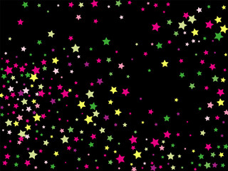 Multi-colored stars are scattered on a black background.