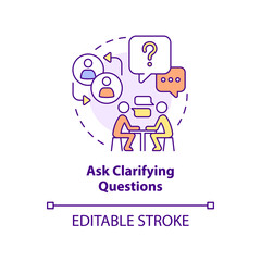 Ask clarifying questions concept icon. Active participation. Step to charisma abstract idea thin line illustration. Isolated outline drawing. Editable stroke. Arial, Myriad Pro-Bold fonts used