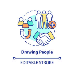 Drawing people concept icon. Making friends easily. Charisma benefit abstract idea thin line illustration. Isolated outline drawing. Editable stroke. Arial, Myriad Pro-Bold fonts used