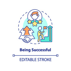 Being successful concept icon. Achieving goals and growth. Charisma benefit abstract idea thin line illustration. Isolated outline drawing. Editable stroke. Arial, Myriad Pro-Bold fonts used
