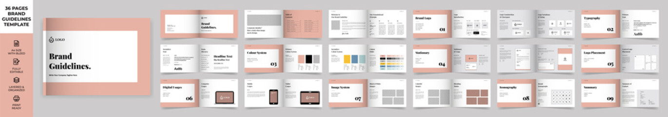 Landscape Brand Guideline Template, Simple style and modern layout Brand Style, Brand Book, Brand Identity, Brand Manual, Guide Book, Brand Guideline Presentation