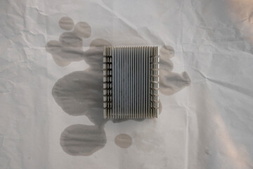 Close-up of an aluminum radiator sink, heat passive refrigeration. Abstract object for modern...