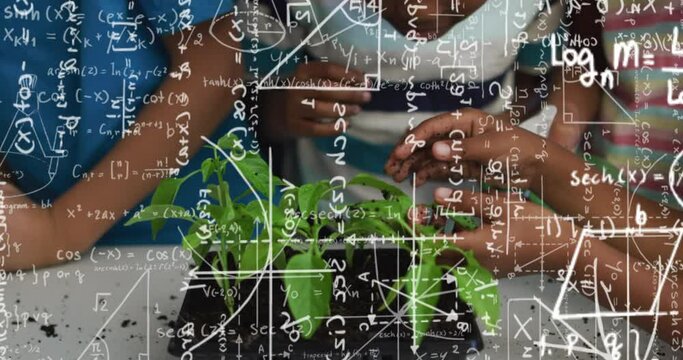 Animation of mathematical equations over schoolchildren during class