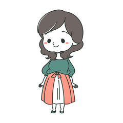 おだやかな微笑みを浮かべるプラスサイズ女子のイラスト　緑系