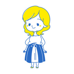 おだやかな微笑みを浮かべるプラスサイズ女子のイラスト　青系