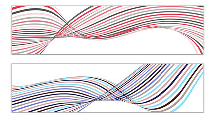 Wavy lines or ribbons. Set of 2 covers. Multicolored striped. Creative unusual background with abstract wave lines for creating a trendy banner, poster. vector eps