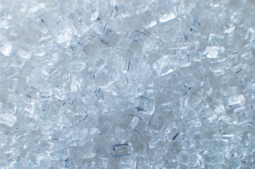 Extreme macro sugar crystals. Abstract sugar background close-up in shallow depth of focus
