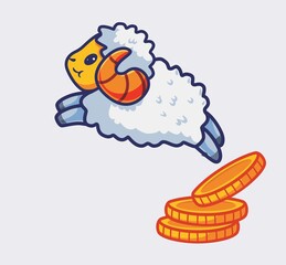 cute sheep investment strategy jump. isolated cartoon animal nature illustration. Flat Style suitable for Sticker Icon Design Premium Logo vector. Mascot Character