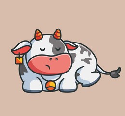 cute cow sleeping. isolated cartoon animal nature illustration. Flat Style suitable for Sticker Icon Design Premium Logo vector. Mascot Character