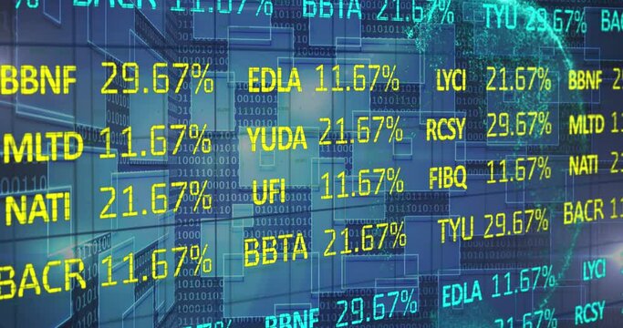 Animation of stock market and binary coding over black background