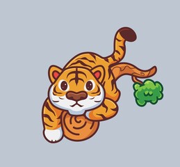 cute tiger on the tree. isolated cartoon animal nature illustration. Flat Style suitable for Sticker Icon Design Premium Logo vector. Mascot Character