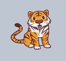 cute tiger sitting open mouth. isolated cartoon animal nature illustration. Flat Style suitable for Sticker Icon Design Premium Logo vector. Mascot Character
