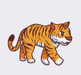 Fototapeta na wymiar cute tiger walking for hunting. isolated cartoon animal nature illustration. Flat Style suitable for Sticker Icon Design Premium Logo vector. Mascot Character
