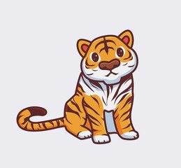Fototapeta na wymiar cute tiger calm. isolated cartoon animal nature illustration. Flat Style suitable for Sticker Icon Design Premium Logo vector. Mascot Character