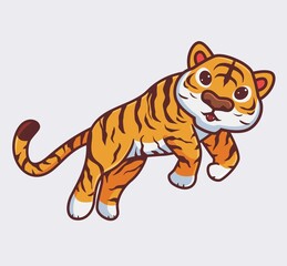 Fototapeta na wymiar cute tiger jump calm. isolated cartoon animal nature illustration. Flat Style suitable for Sticker Icon Design Premium Logo vector. Mascot Character