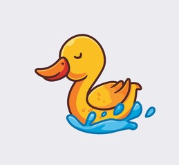 cute yellow duck swimming. isolated cartoon animal nature illustration. Flat Style suitable for Sticker Icon Design Premium Logo vector. Mascot Character