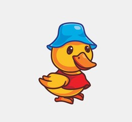 cute yellow duck wearing clothes and hat. isolated cartoon animal nature illustration. Flat Style suitable for Sticker Icon Design Premium Logo vector. Mascot Character