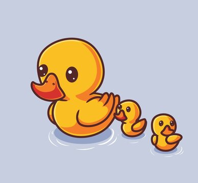 cute yellow duck family mom and children. isolated cartoon animal nature illustration. Flat Style suitable for Sticker Icon Design Premium Logo vector. Mascot Character