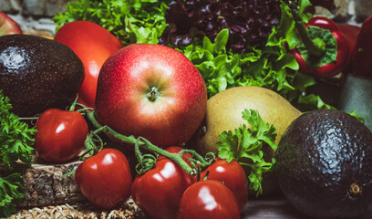 Owoce i warzywa, składniki, zdrowe odżywianie.