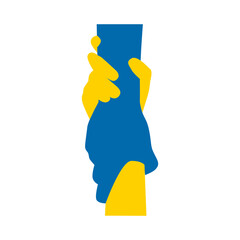 Give a helping hand to Ukraine. Aid to refugees, humanitarian, military aid. Flat style. Vector illustration. Isolated.