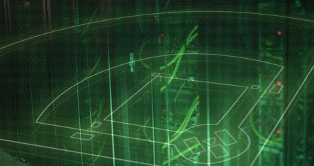 Animation of sports stadium over server room - Powered by Adobe