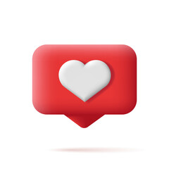 Red push notification icon with chat and heart, 3d illustration