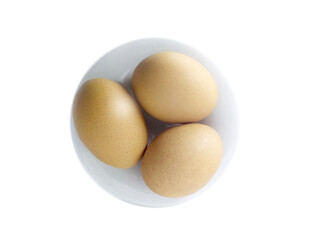 eggs on ceramic plate isolated on white background.  Phonephotography.