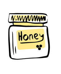 Glass jar with honey. Hand drawn design element for poster.