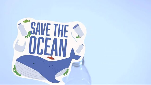 Animation of save the ocean text over whale on blue background