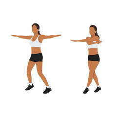Woman doing Cross jacks exercise. Flat vector illustration isolated on white background