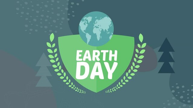 Animation of earth day text over globe and forest icon