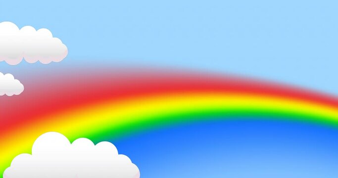 Animation of clouds over rainbow on blue background