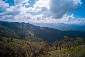 Fototapeta na wymiar Phou Khoun Mountain, Viewpoint on the way to Luang Prabang from Vang Vieng, Laos