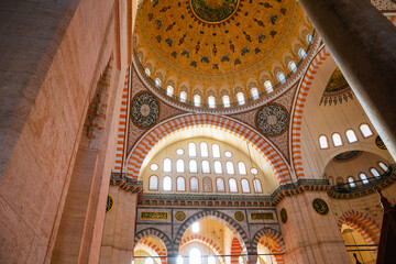 Fototapeta na wymiar Islamic background photo. Interior of Suleymaniye Mosque in Istanbul