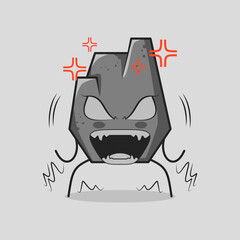 cute stone cartoon with very angry expression. mouth open and eyes bulging. grey. suitable for logos, icons, symbols or mascots