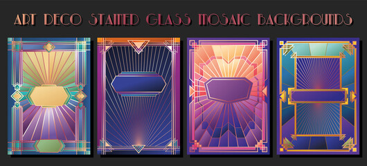 Art Deco Stained Glass Mosaic Set. 1920s Retro Style Vintage Backgrounds 