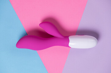 Sex toys. Many vibrators on a bright background. Useful for adult and sex shop