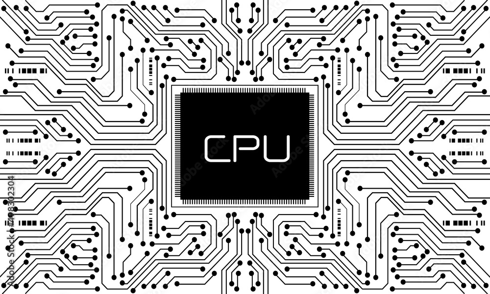 Poster technology black white circuit microprocessor cyber futuristic pattern design creative background ve