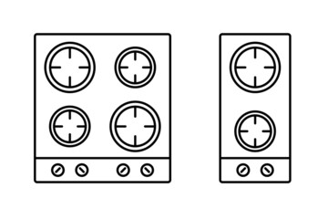 Gas stove top view line icon set. Clipart image isolated on white background