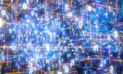 Neural network 3D illustration. Big data and cybersecurity