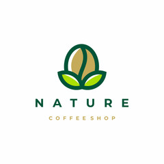 Line art coffee and leaf logo design vector icon illustration